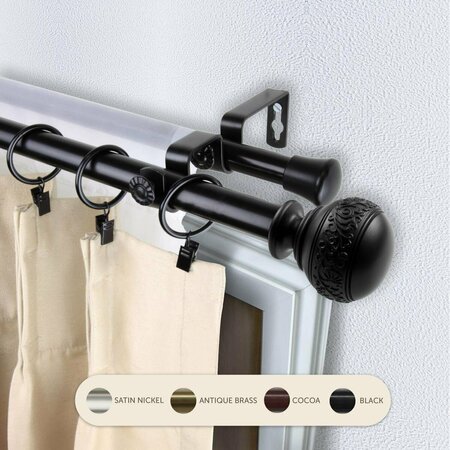 CENTRAL DESIGN 0.8125 in. Lucid Double Curtain Rod with 120 to 170 in. Extension, Black 4787-992